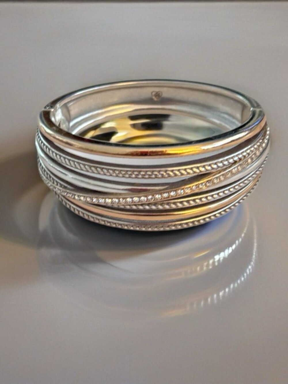 Brighton Neptunes Rings Hinged Wide Cuff Bracelet beautiful gold and silver
